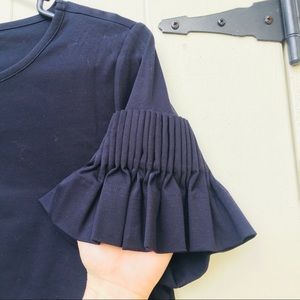 Small: Navy Blue Ruffle-sleeve detail Shirt